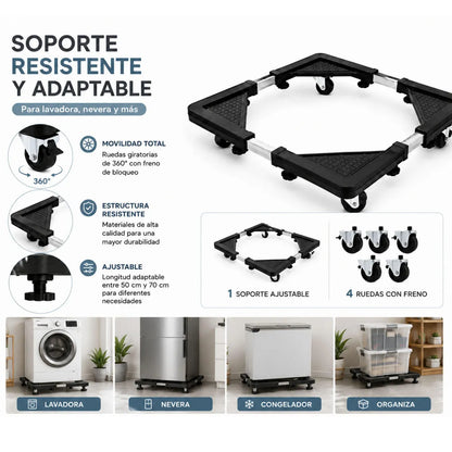 Base Móvil Ajustable para Lavadora, Refrigeradora y Electrodomésticos | Soporta hasta 300 kg